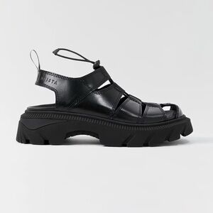 New Miista E8 Eunice Black Leather Platform Sandals Shoes Size US 7.5 / EU 38